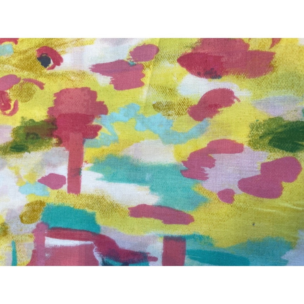 Sunshine Serenade Cotton Melissa Ybarra Yellow Pink Abstract 44" x 2 3/8 yd